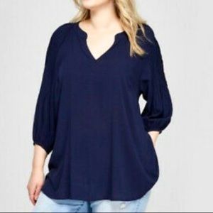 Ava & Viv Plus Size Navy Long Sleeve V Neck Blouse 26/28 4X